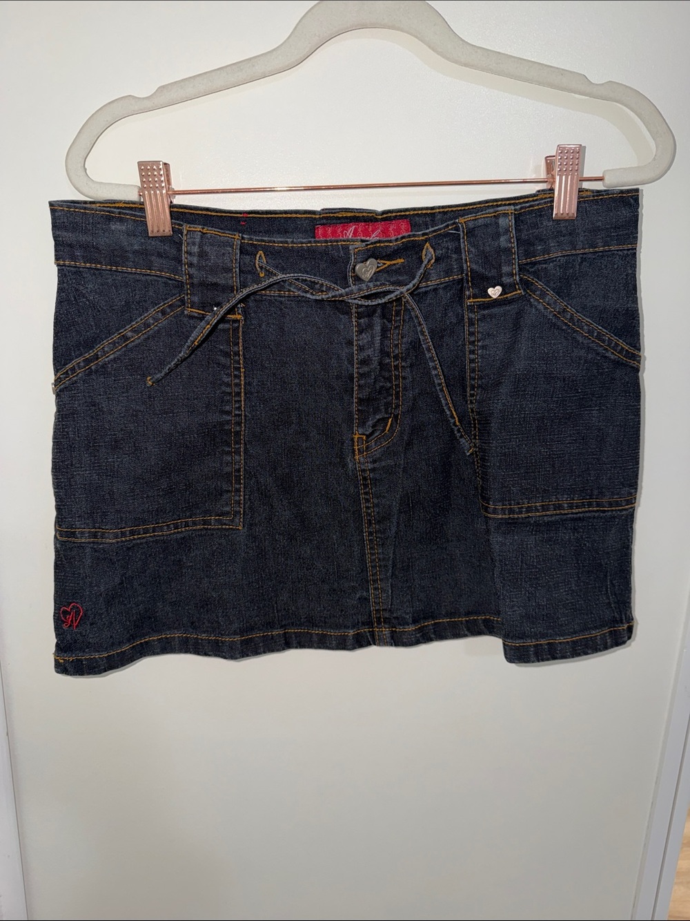 Angels Jeans Dark Denim Mini Skirt with Contrast Stitching | 9